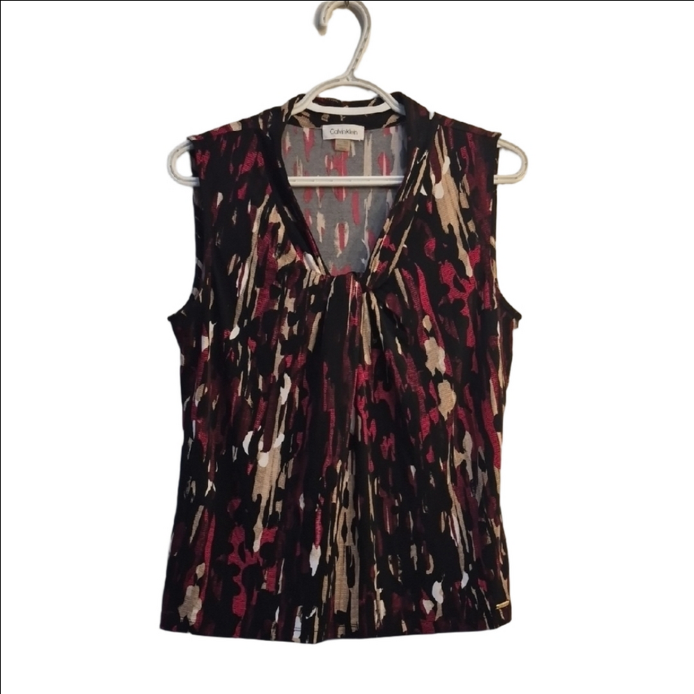 Calvin Klein Sleeveless V-Neck Printed Camisole - Burgundy, Black, Cream